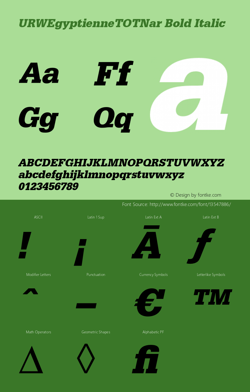 URWEgyptienneTOTNar Bold Italic Version 1.000;PS 1.05;Core 1.0.35 Font Sample