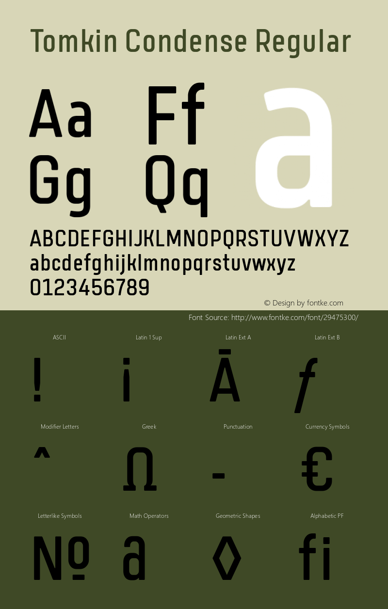 Tomkin Condense Regular Version 1.000;YWFTv17 Font Sample