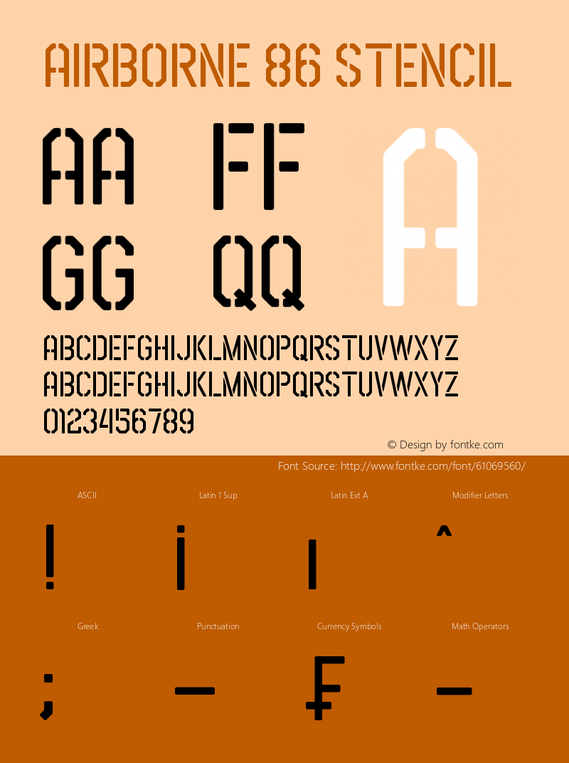 Airborne 86 Stencil Version 1.00;April 8, 2020;FontCreator 11.5.0.2427 32-bit Font Sample