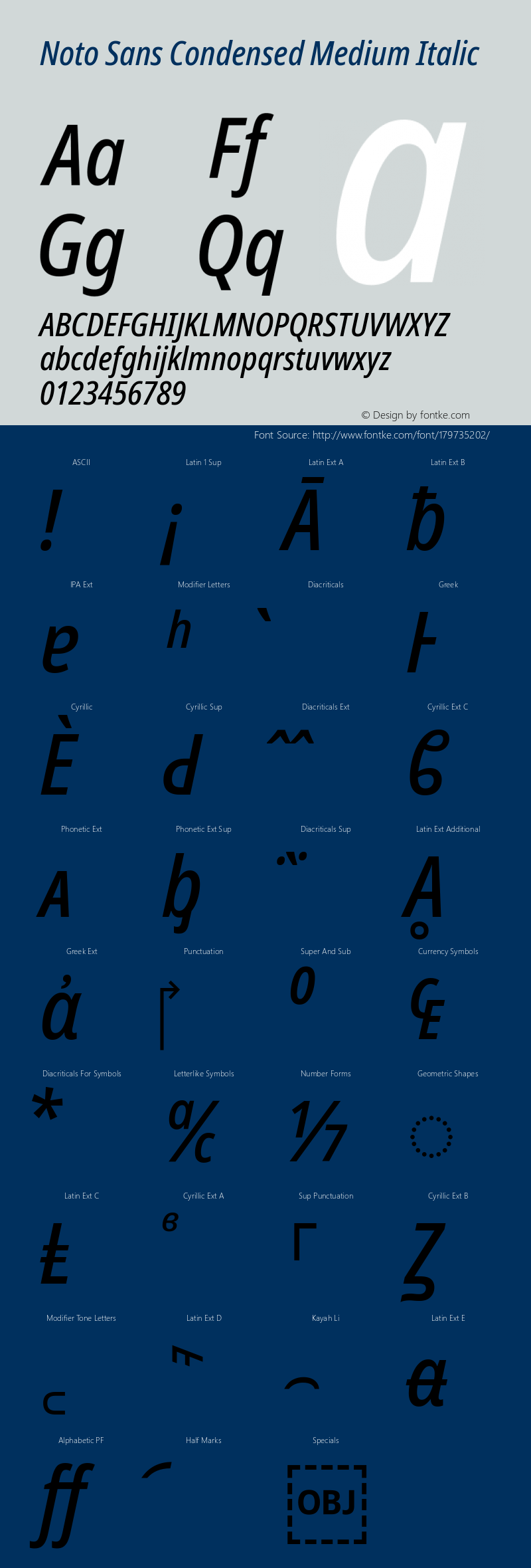 Noto Sans Condensed Medium Italic Version 2.001; ttfautohint (v1.8.2)图片样张