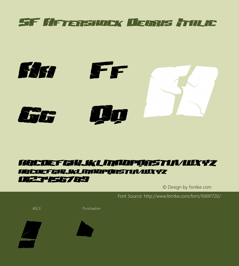 SF Aftershock Debris Italic ver 1.0; 1999. Font Sample