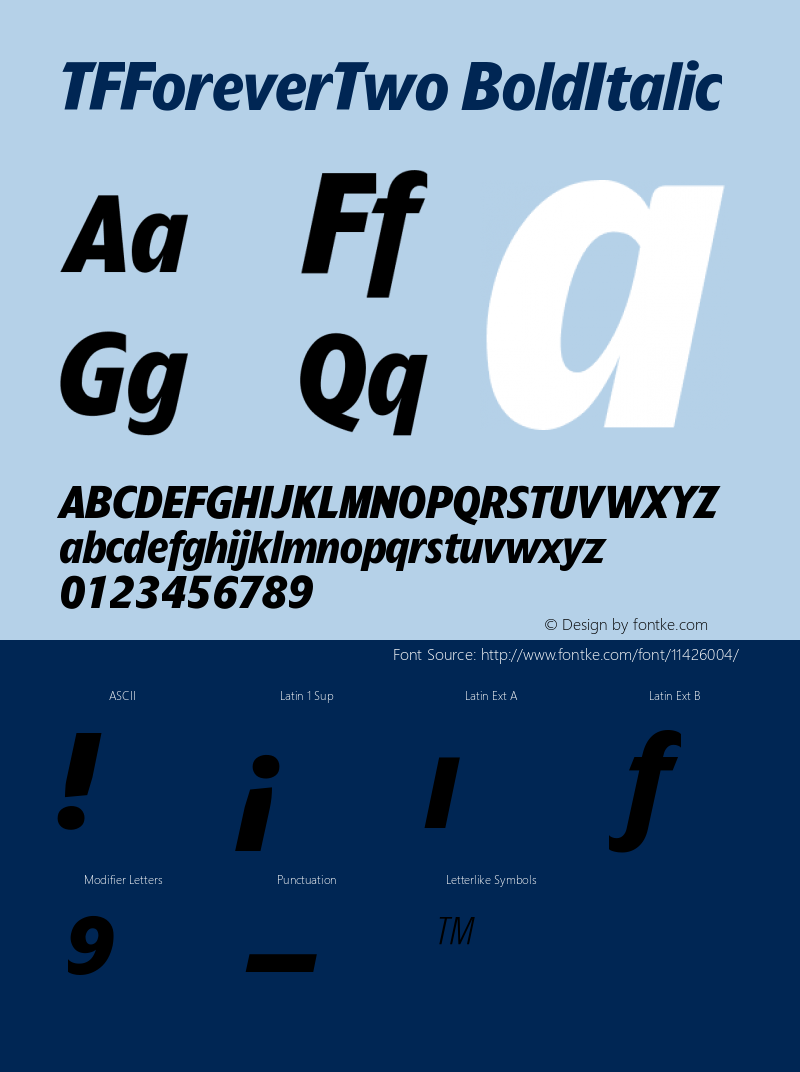 TFForeverTwo BoldItalic Version 001.000 Font Sample