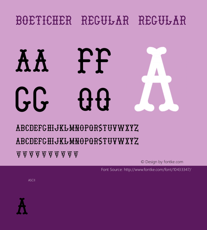 Boeticher Regular Regular Version 0.000;PS (version unavailable);hotconv 1.0.57;makeotf.lib2.0.21895 DEVELOPMENT Font Sample