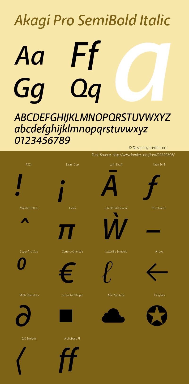 AkagiPro-SemiBoldItalic Version 2.000 Font Sample