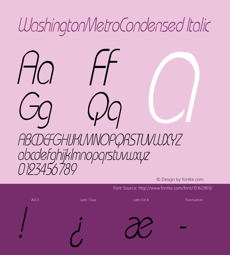 WashingtonMetroCondensed Italic Rev. 003.000 Font Sample
