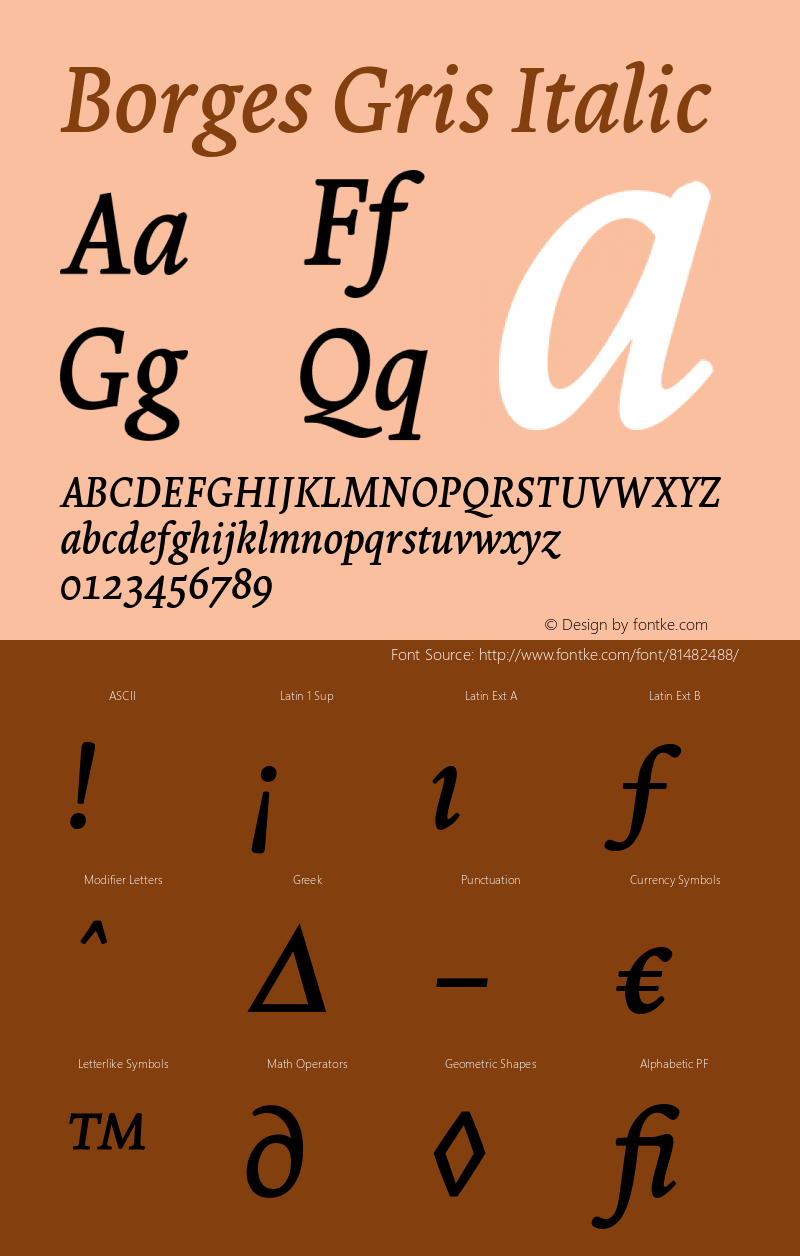 Borges-GrisItalic Version 2.000 Font Sample