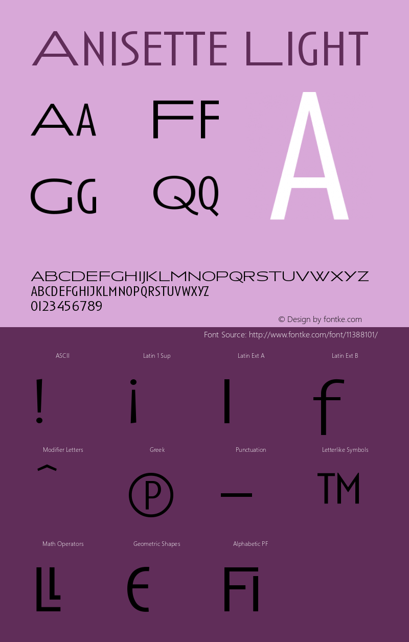 Anisette Light Version 001.000 Font Sample