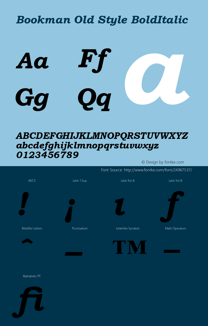 Bookman Old Style Bold Italic Version 001.004 Font Sample