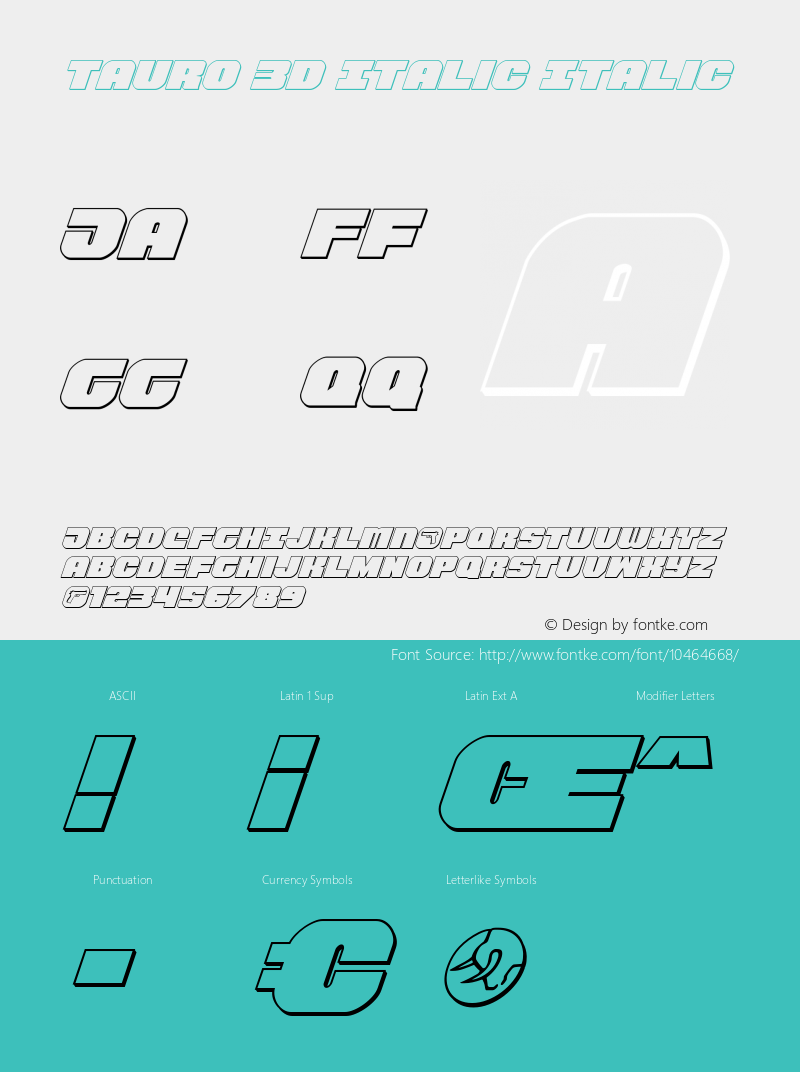 Tauro 3D Italic Italic 001.100 Font Sample