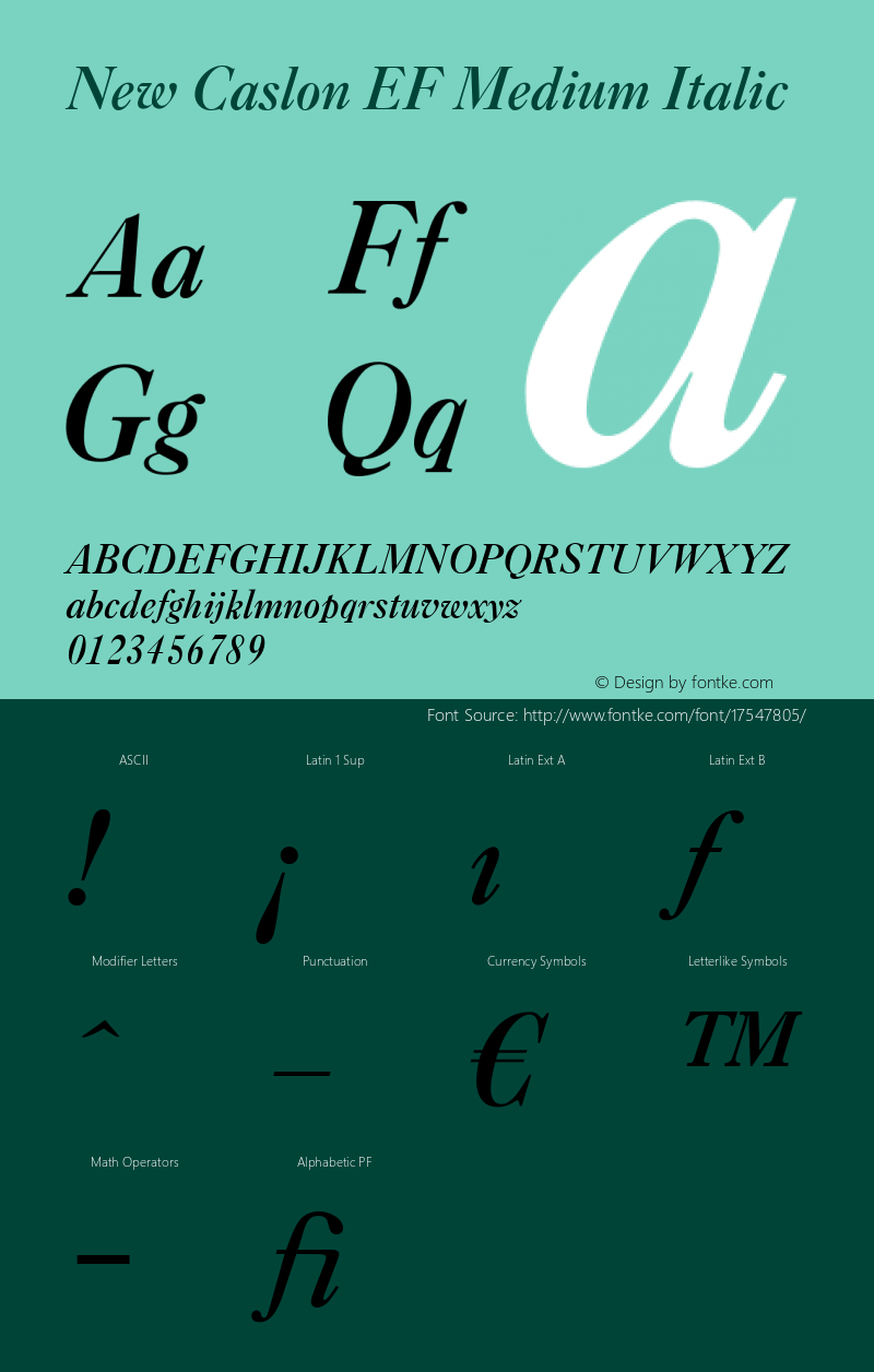 New Caslon EF Medium Italic Version 1.000 Font Sample