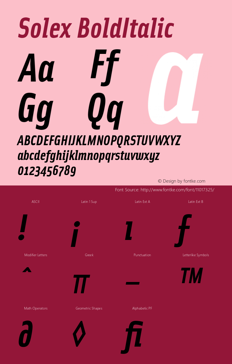 Solex BoldItalic Version 001.000 Font Sample