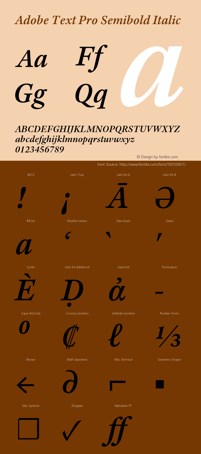 Adobe Text Pro Semibold Italic Version 1.042;PS Version 1.000;hotconv 1.0.66;makeotf.lib2.5.29150 Font Sample