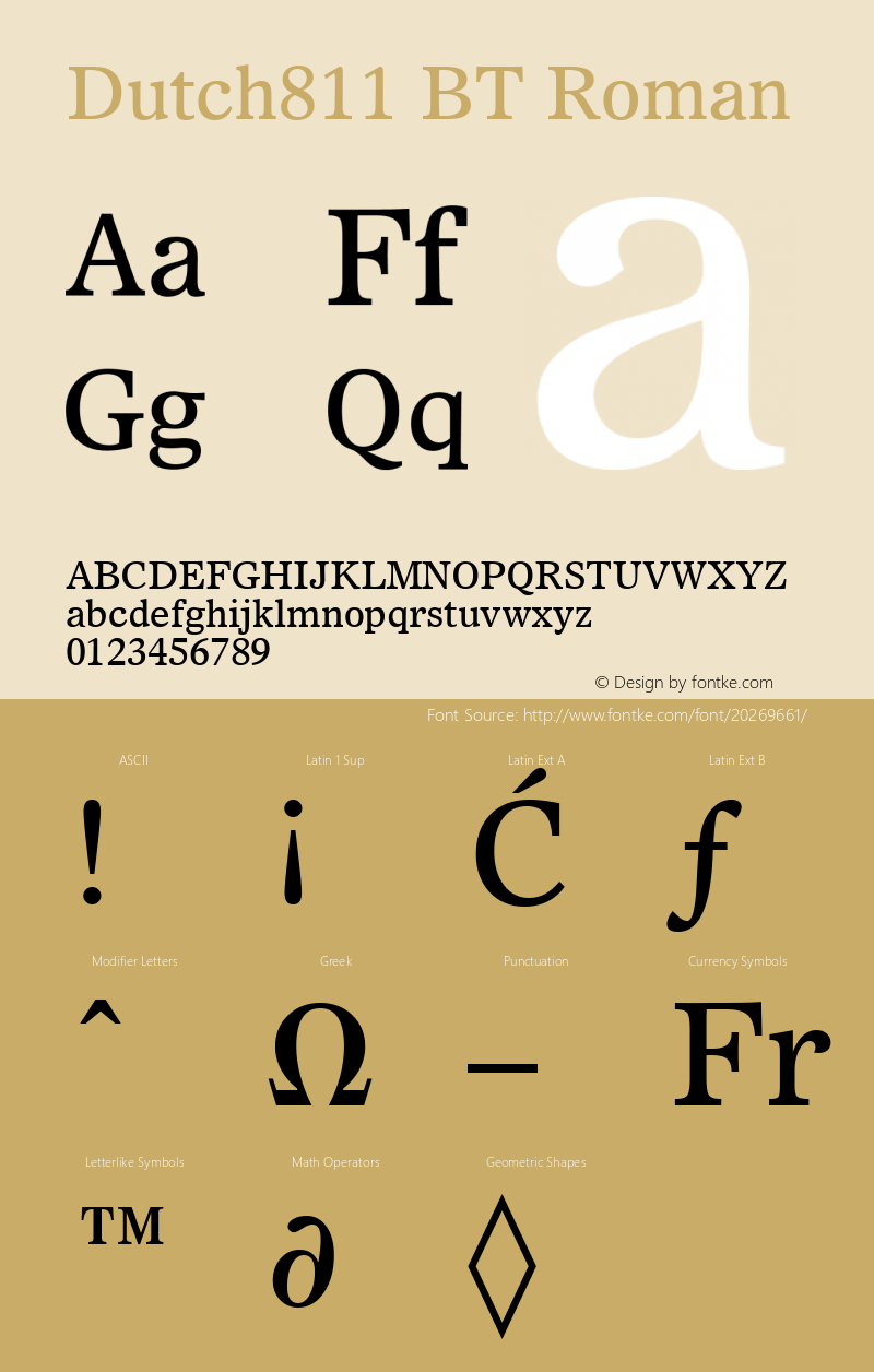 Dutch811 BT Roman mfgpctt-v4.4 Jan 2 1999 Font Sample