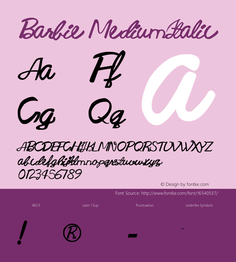 Barbie MediumItalic Macromedia Fontographer 4.1.4 6/15/98 Font Sample