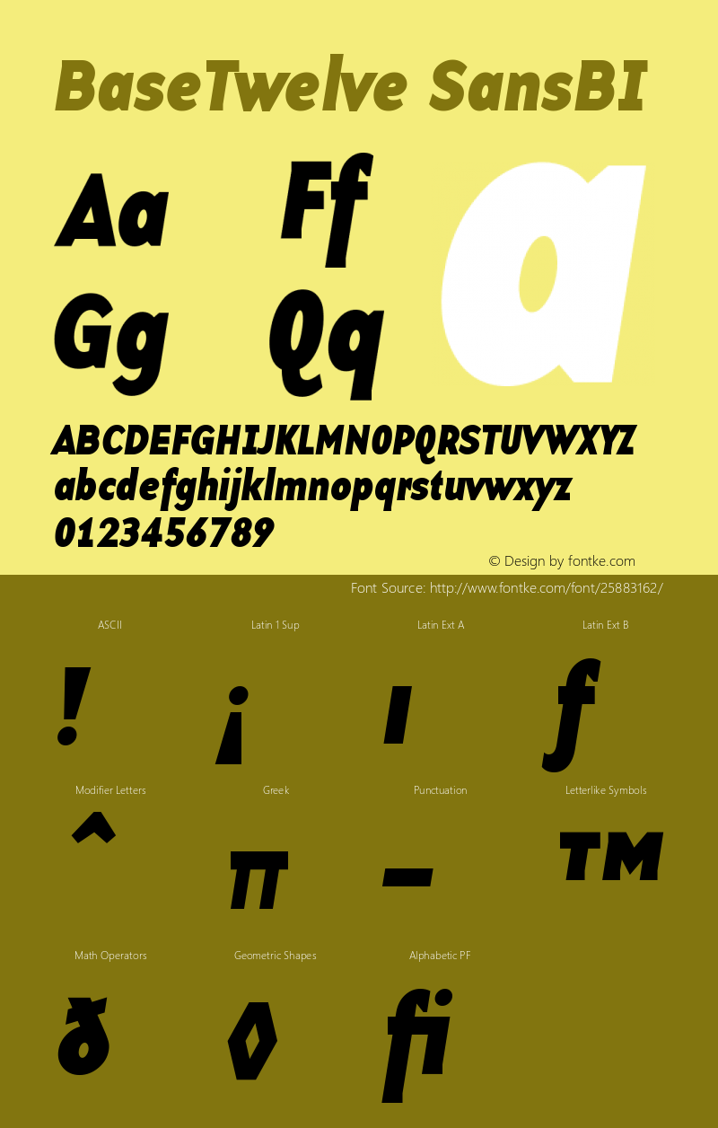 BaseTwelveSansBI Version 001.000 Font Sample