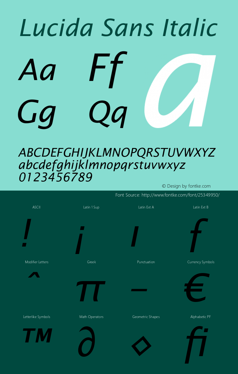 Lucida Sans Italic Version 1.00 Font Sample