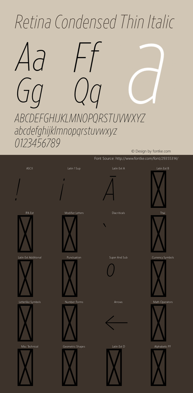 RetinaCondensed-ThinItalic Version 1.001;PS 0.000;hotconv 16.6.51;makeotf.lib2.5.65220 Font Sample