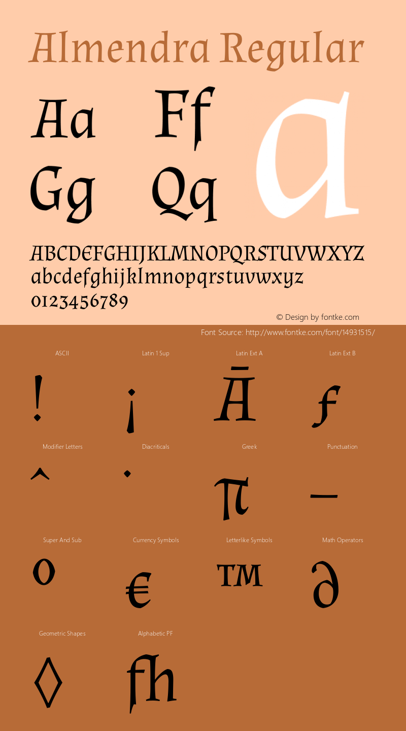 Almendra Regular Version 1.003 Font Sample