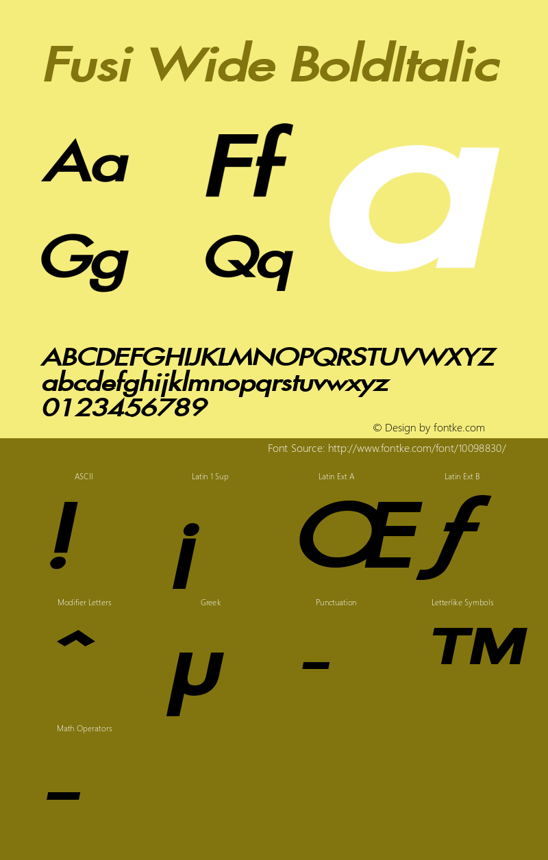 Fusi Wide BoldItalic Altsys Fontographer 4.1 2/1/95 Font Sample