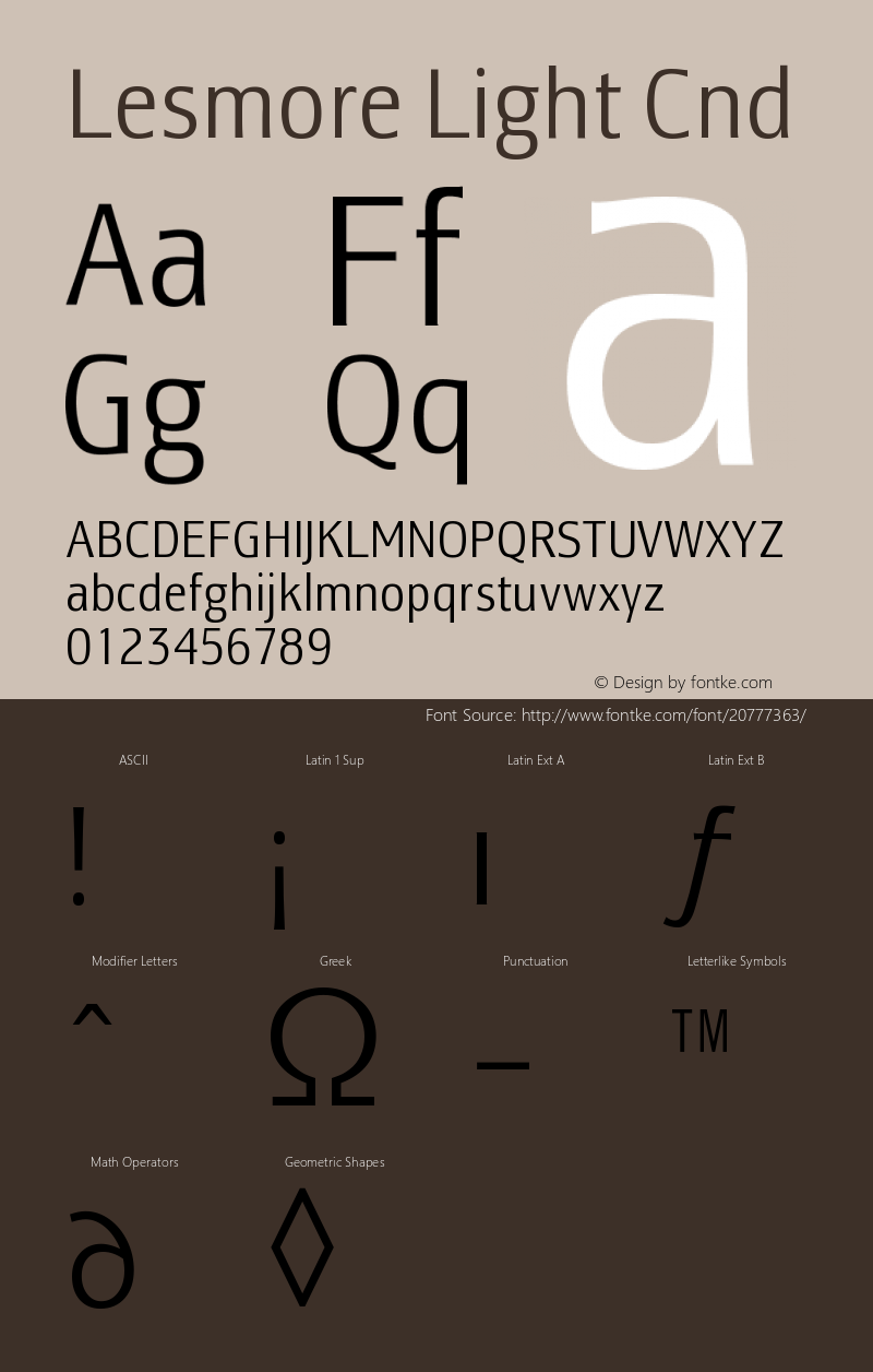 Lesmore-LightCnd Version 1.001; t1 to otf conv Font Sample