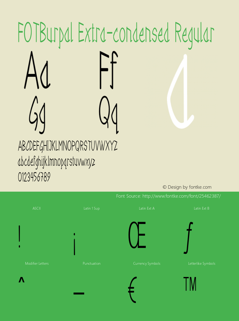 FOTBurpal-ExtracondensedRegular Version 1.000 Font Sample