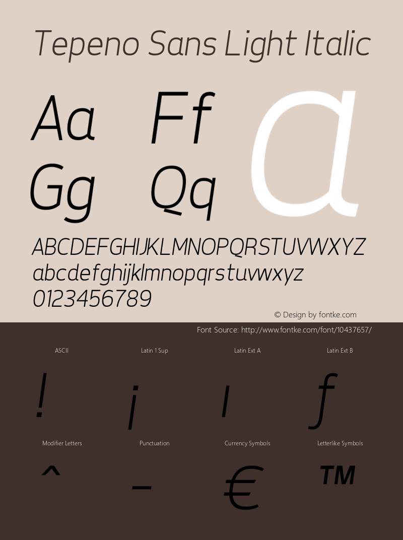 Tepeno Sans Light Italic v1.15 - 6/2/2012 Font Sample