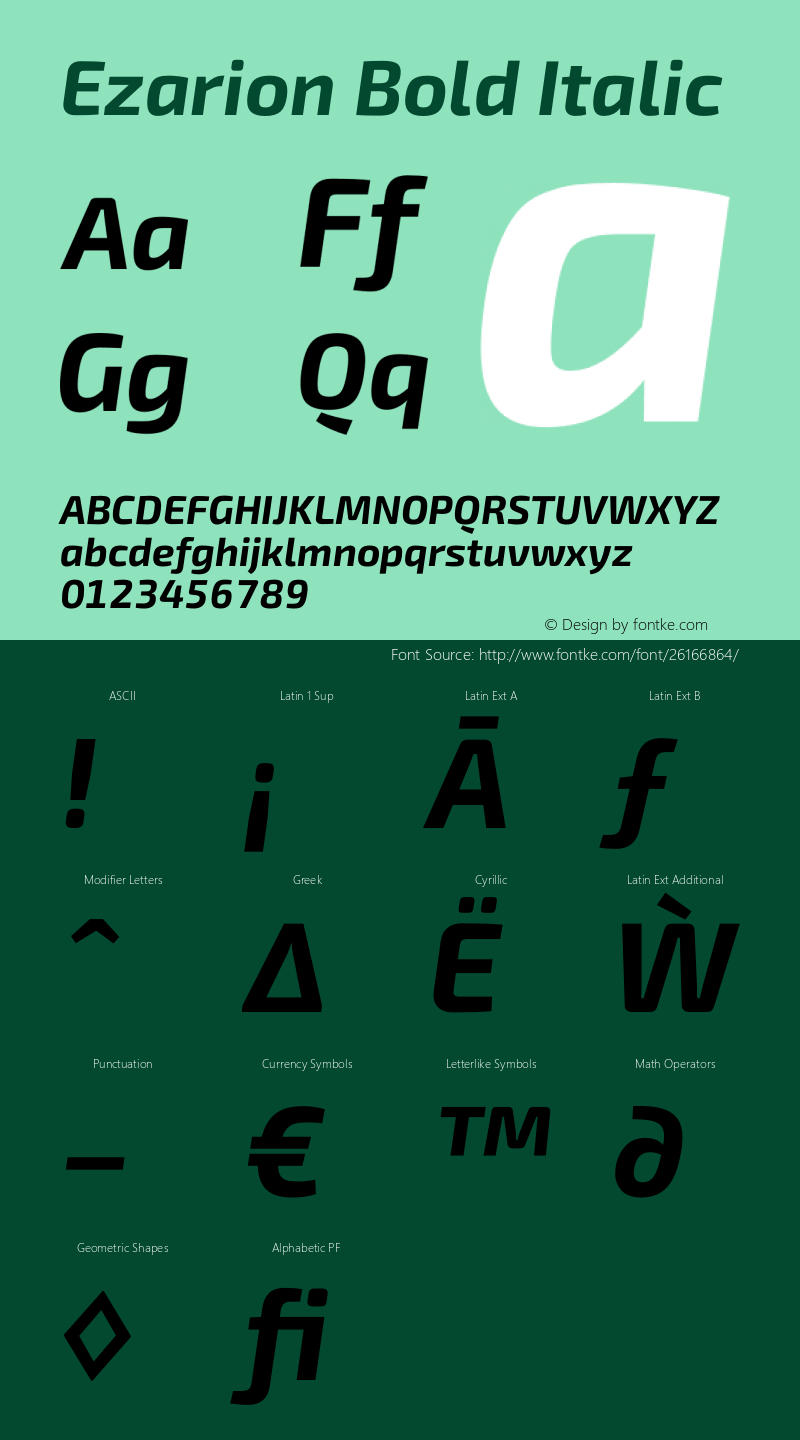 Ezarion Bold Italic Version 1.001;PS 001.001;hotconv 1.0.70;makeotf.lib2.5.58329; ttfautohint (v1.8.1) Font Sample