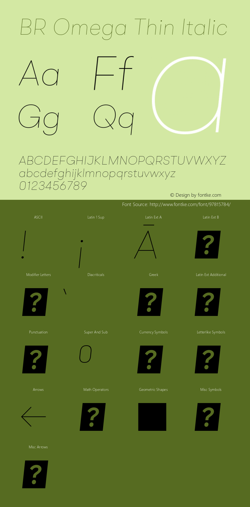 BR Omega Thin Italic 1.001 Font Sample