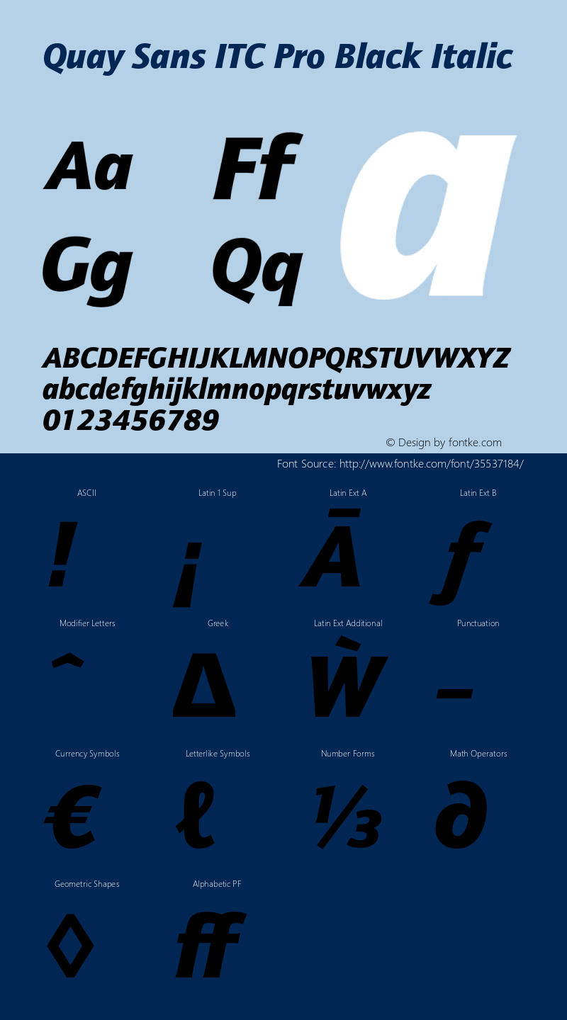 QuaySansITCPro-BlackItalic Version 2.00 Font Sample