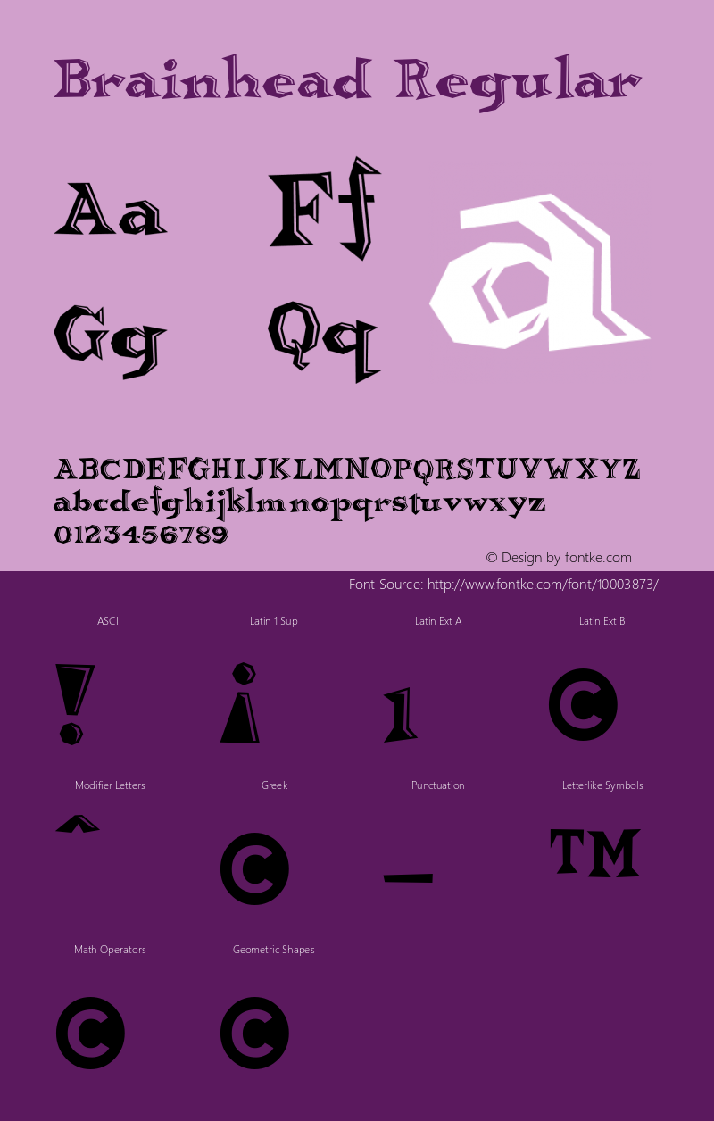 Brainhead Regular Altsys Fontographer 4.0.2 6/27/96 Font Sample