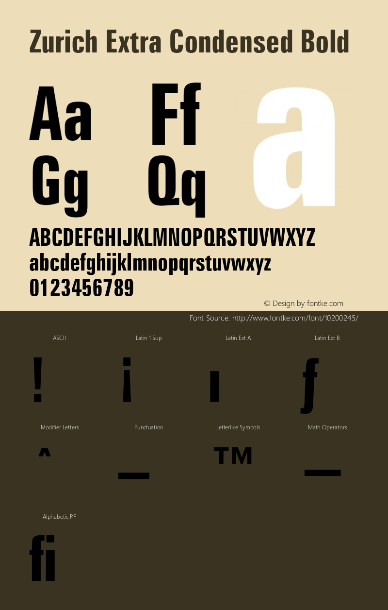 Zurich Extra Condensed Bold 2.0-1.0 Font Sample