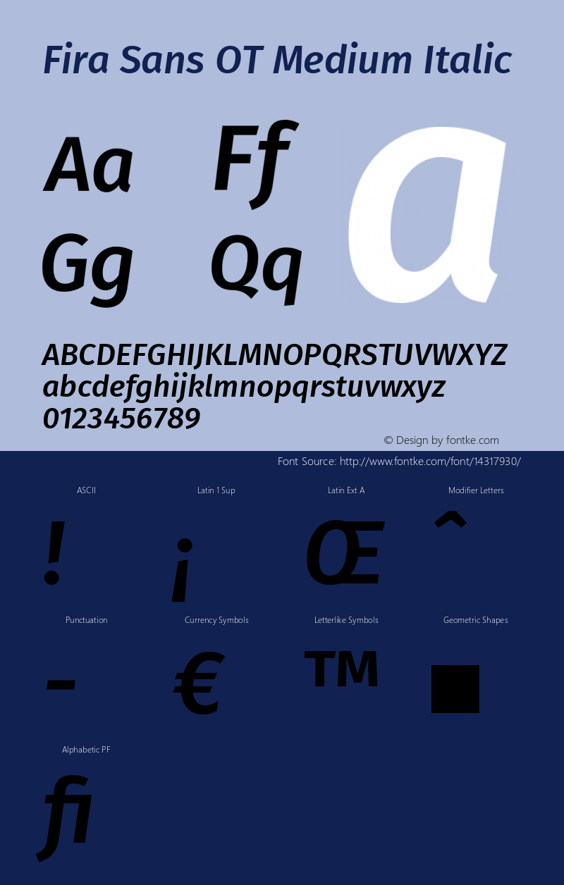 Fira Sans OT Medium Italic Version 2.001 Font Sample