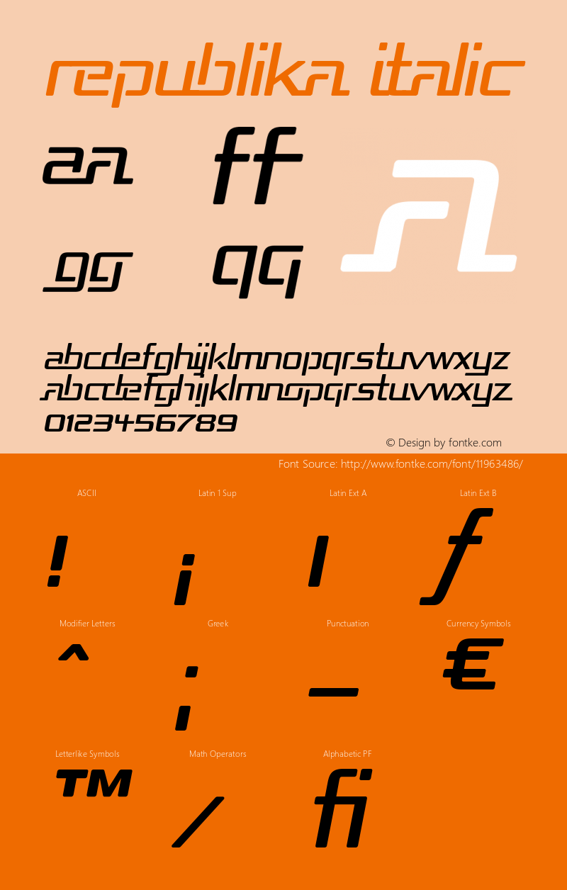 Republika Italic Version 1.0; 2000; Font Sample