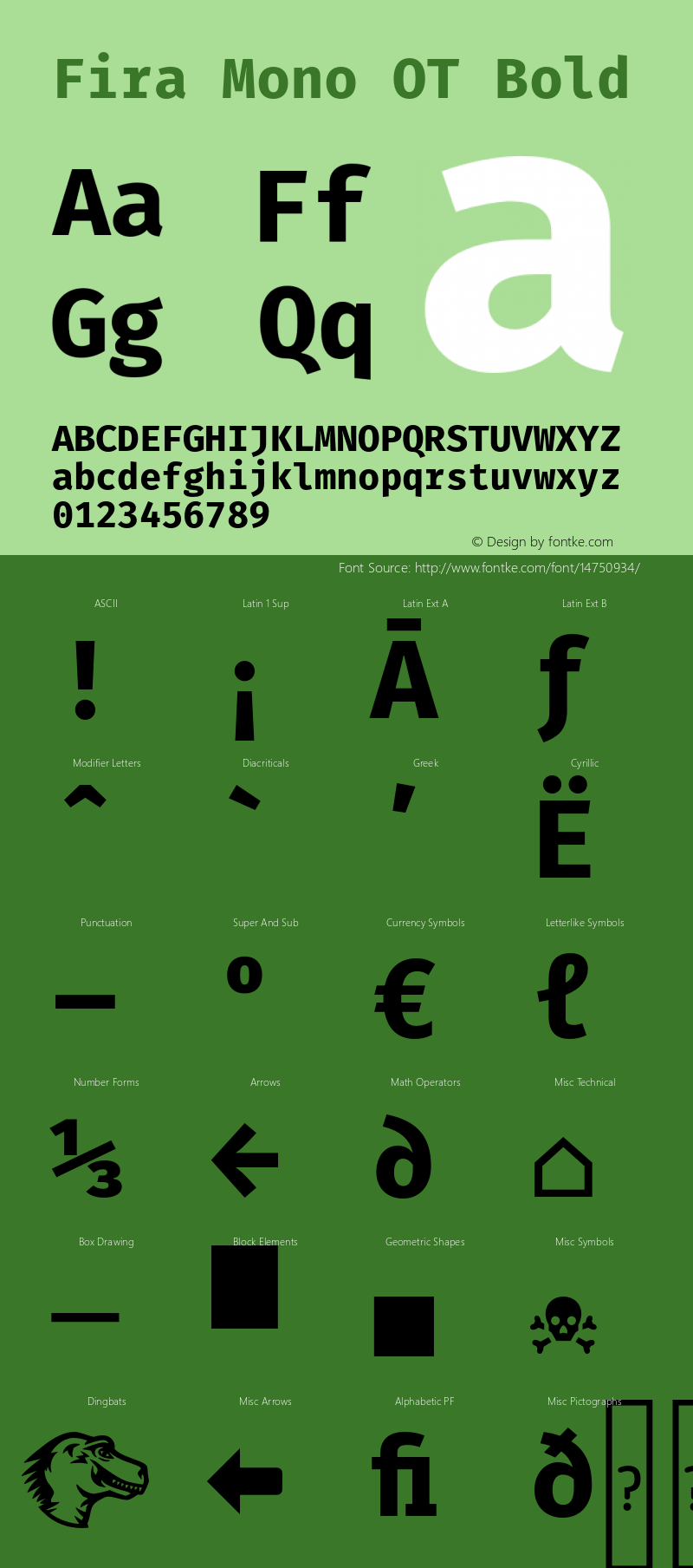 Fira Mono OT Bold Version 2.001 Font Sample
