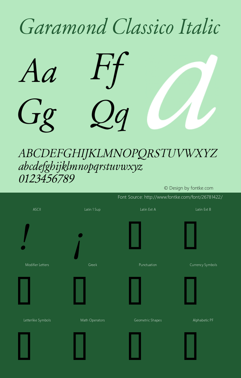 Garamond Classico Italic Version 1.00 Font Sample