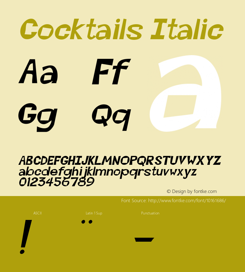 Cocktails Italic Rev. 003.000 Font Sample