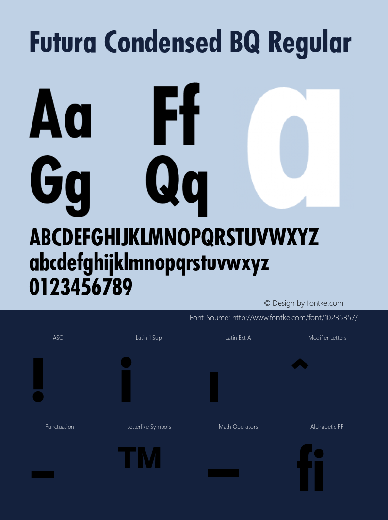 Futura Condensed BQ Regular 001.000 Font Sample