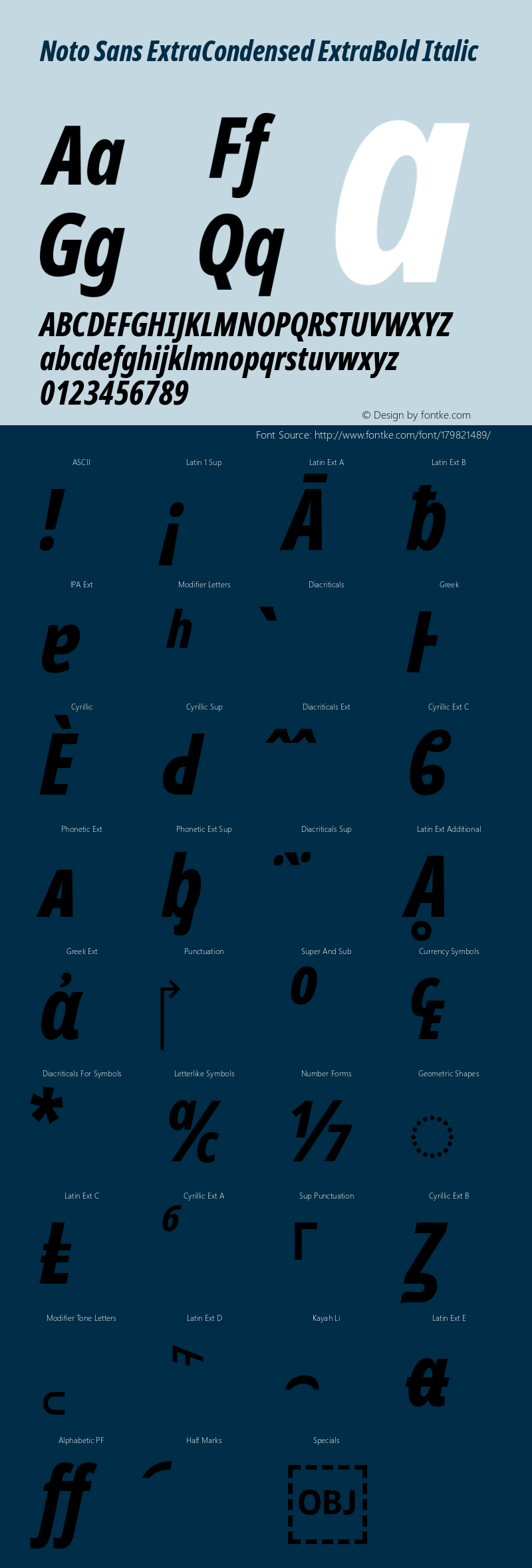 Noto Sans ExtraCondensed ExtraBold Italic Version 2.001; ttfautohint (v1.8.2)图片样张