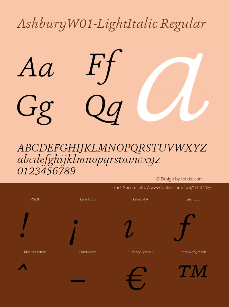 AshburyW01-LightItalic Regular Version 1.00 Font Sample