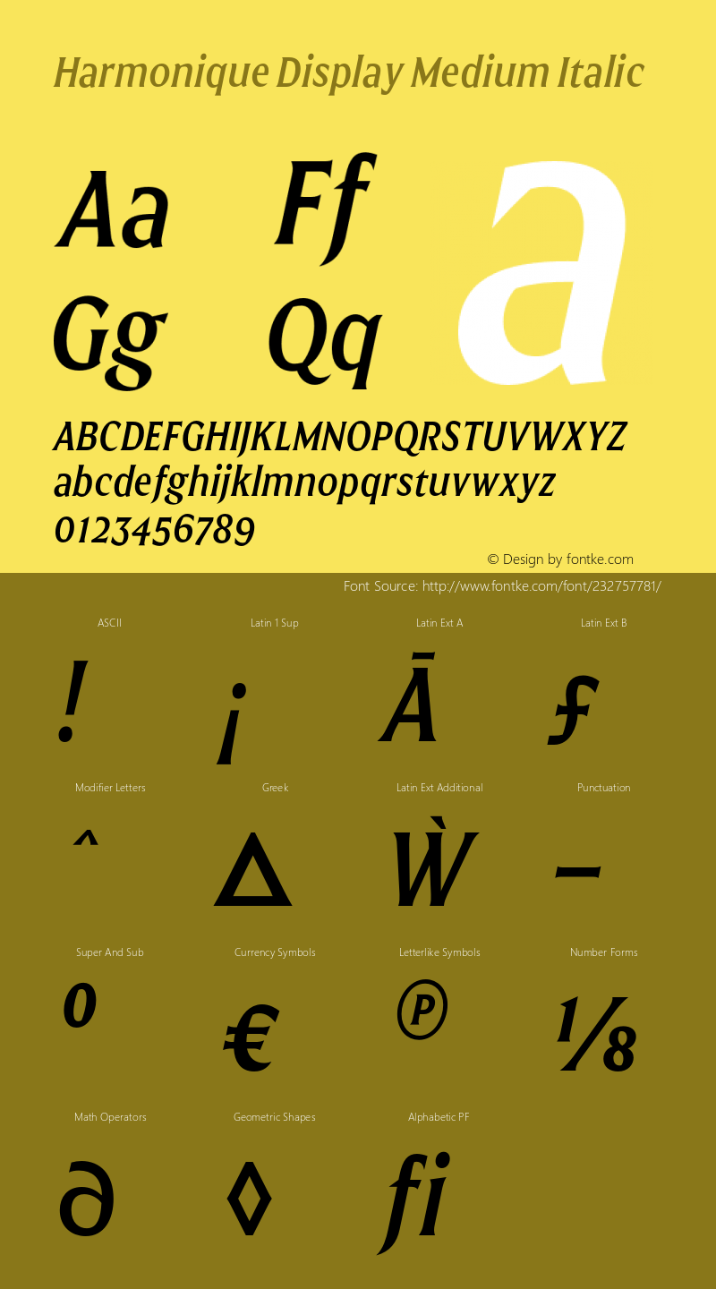 Harmonique Display Medium Italic Version 1.000;FEAKit 1.0图片样张