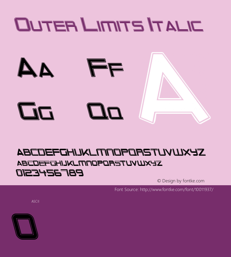 Outer Limits Italic Macromedia Fontographer 4.1 3/3/99 Font Sample