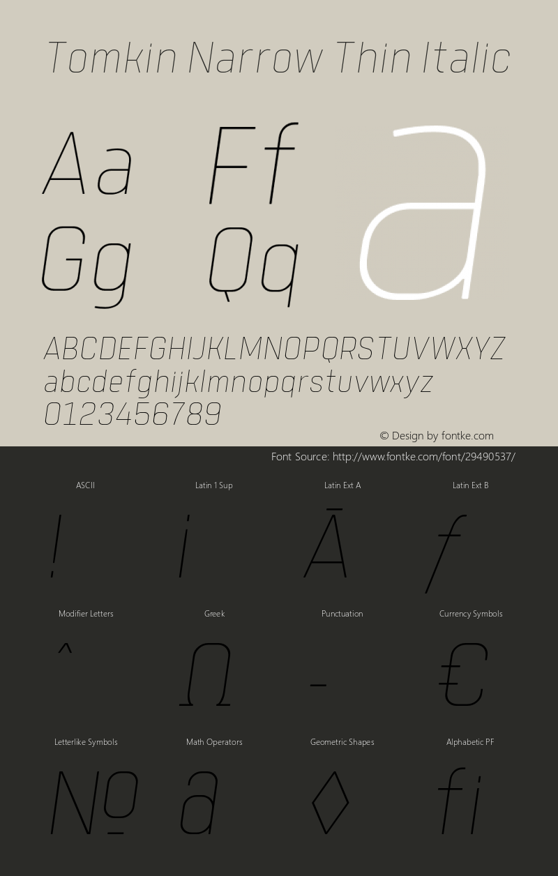 TomkinNarrow-ThinItalic Version 1.000;YWFTv17 Font Sample