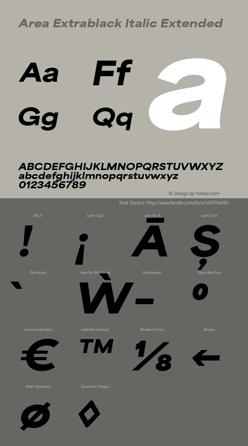 Area Extrablack Italic Extended Version 1.000;hotconv 1.0.109;makeotfexe 2.5.65596 Font Sample