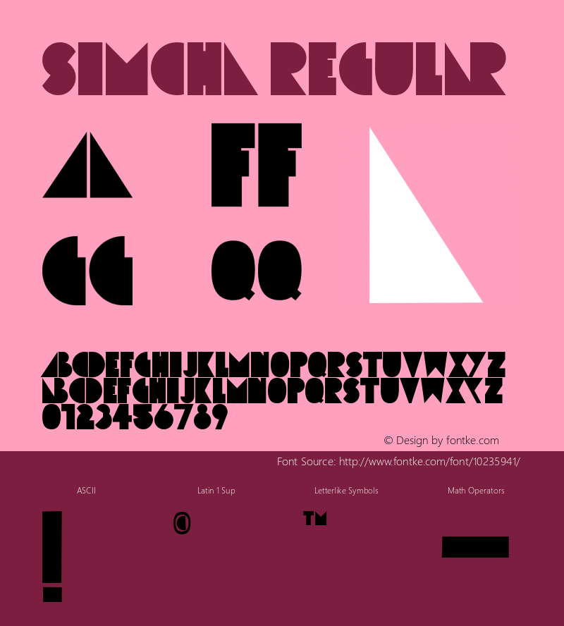 Simcha Regular Fontographer 4.7 12/21/08 FG4M­0000002045 Font Sample