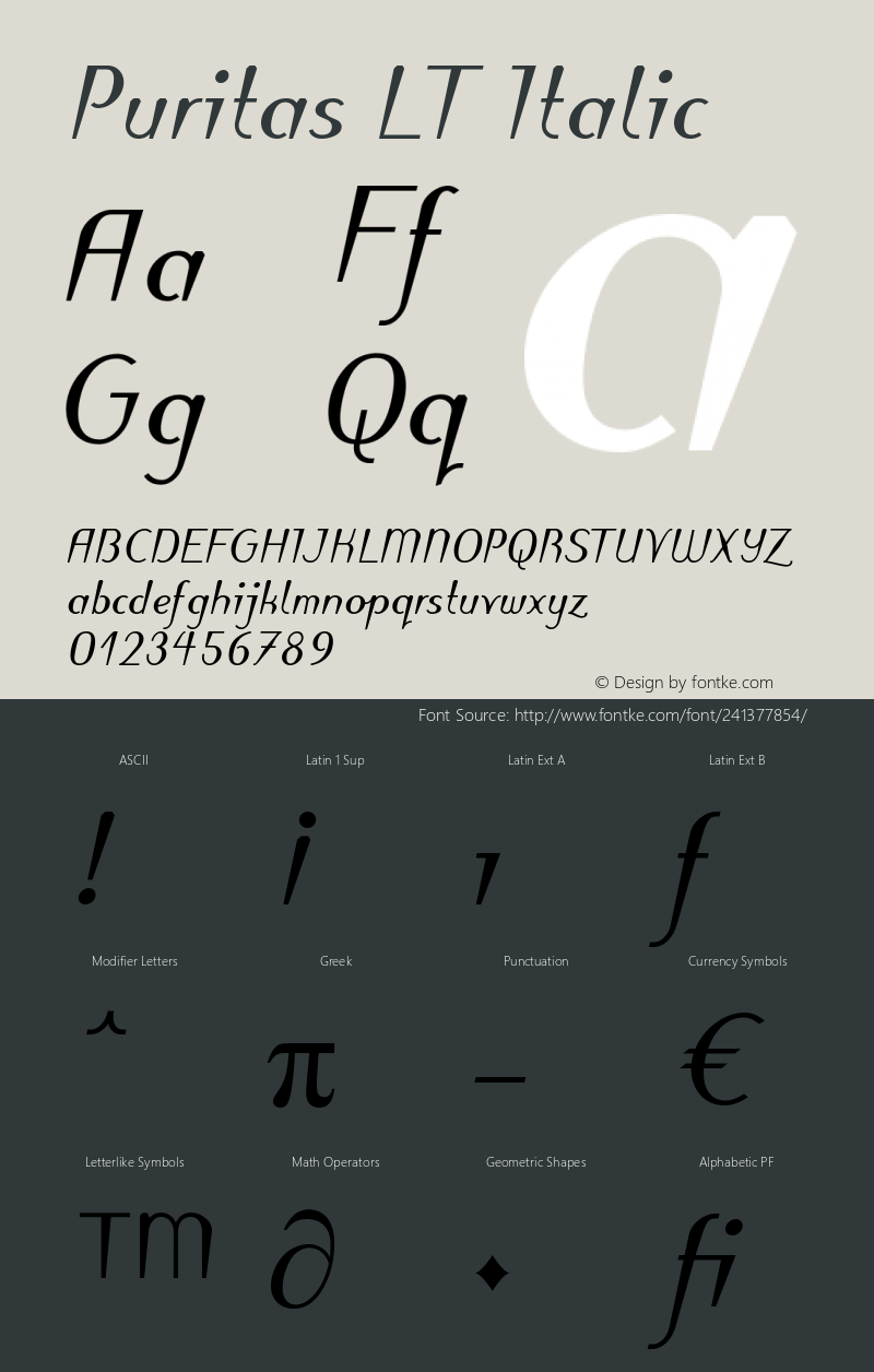 Puritas LT Bold Italic Version 2.01;2005图片样张