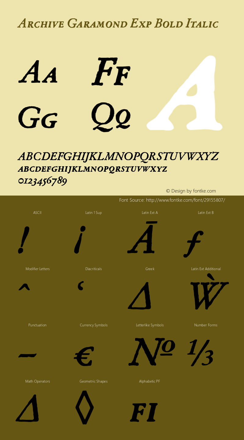 ArchiveGaramondExp-BoldItalic Version 1.000 Font Sample