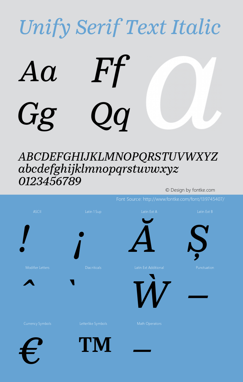 Unify Serif Text Italic Version 1.002 Font Sample