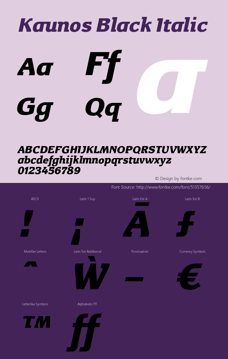 Kaunos-BlackItalic Version 1.000 Font Sample