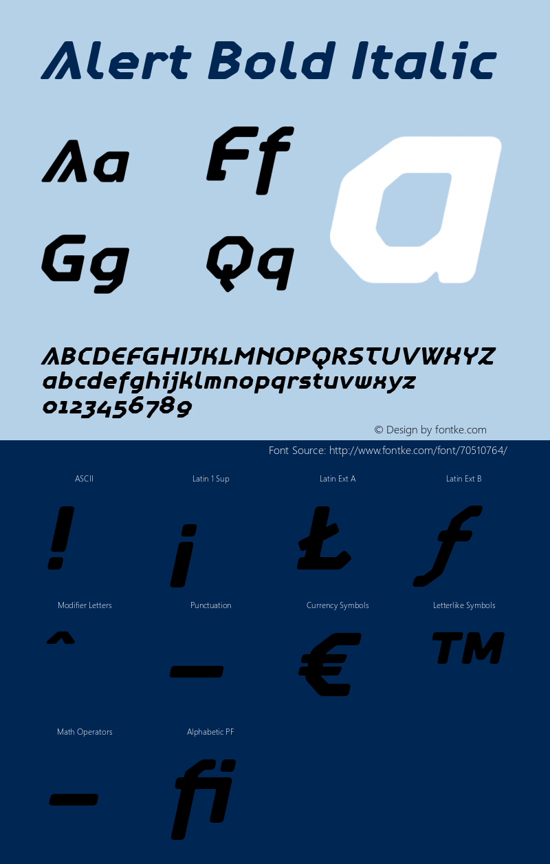 Alert-BoldItalic Version 2.000 2002 initial release | wf-rip DC20150325 Font Sample