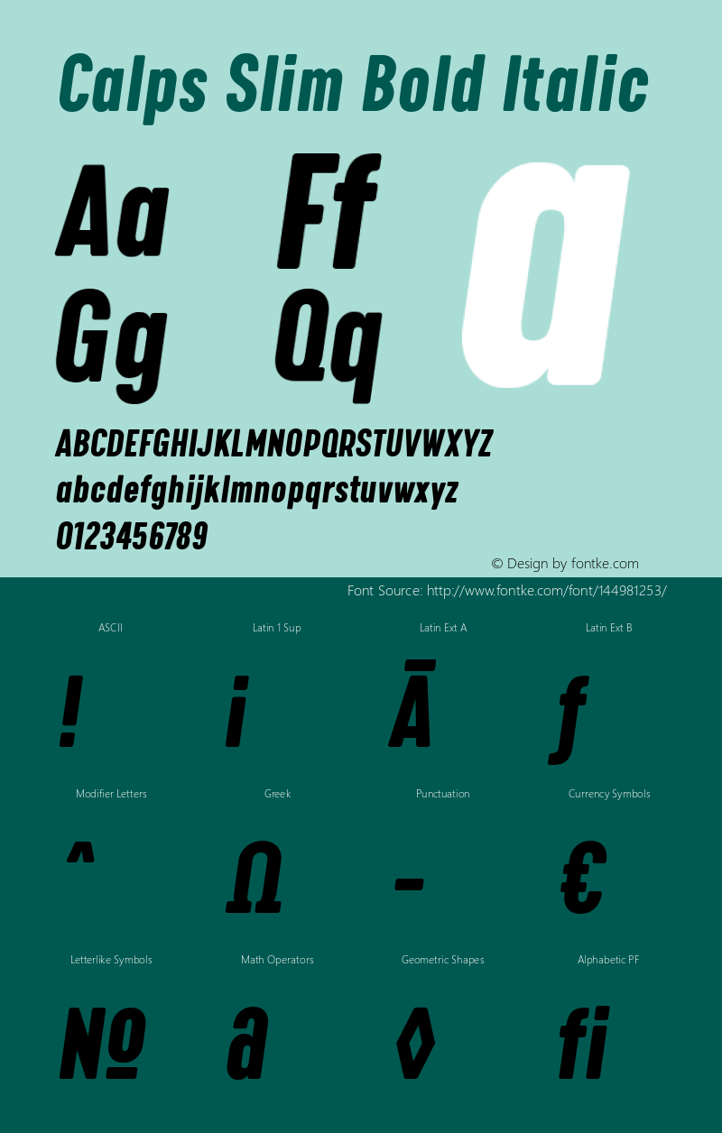 Calps Slim Bold Italic Version 1.000 Font Sample